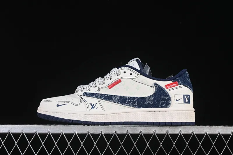 All categories Air Jordan Jordan series basketball shoes Air Jordan 1 Low High-end customized low-top sneakers Travis Scott x Fragment Design x Air Jordan 1 Low OG SP AJ1 Joe 1 LV joint blue denim woven label low-top cultural casual sneakers CX5050-Y16
